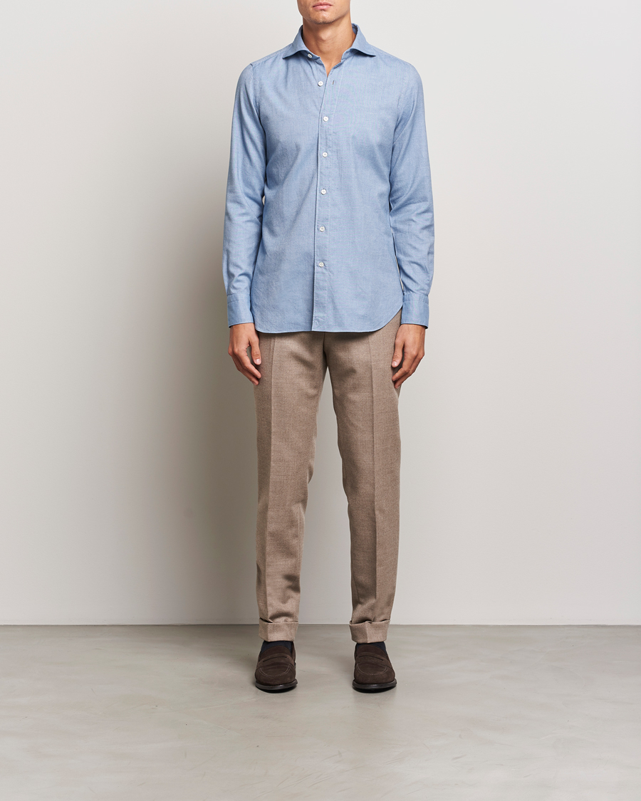 Homme | Chemises | Finamore Napoli | Gaeta Flannel Shirt Light Blue