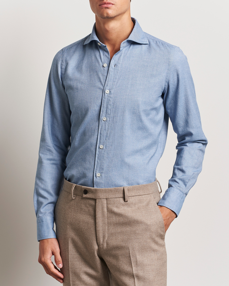 Homme | Chemises | Finamore Napoli | Gaeta Flannel Shirt Light Blue