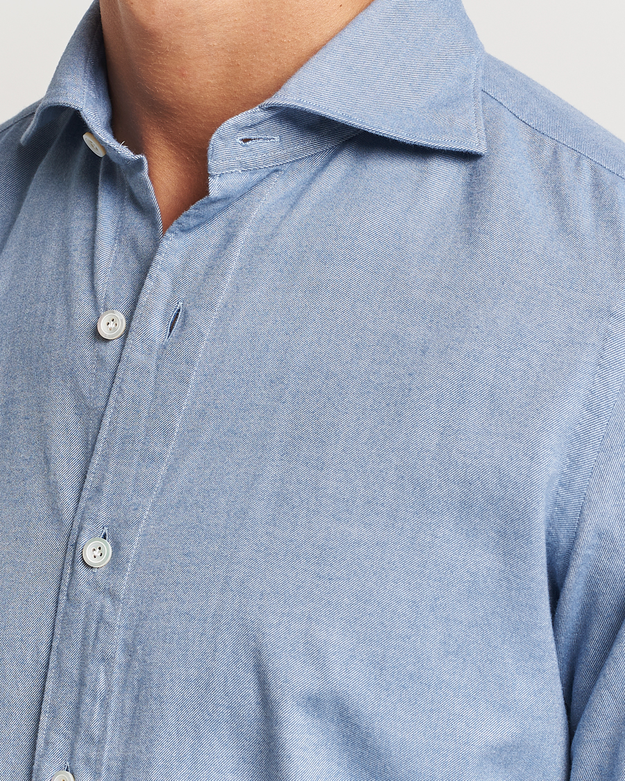 Homme | Chemises | Finamore Napoli | Gaeta Flannel Shirt Light Blue