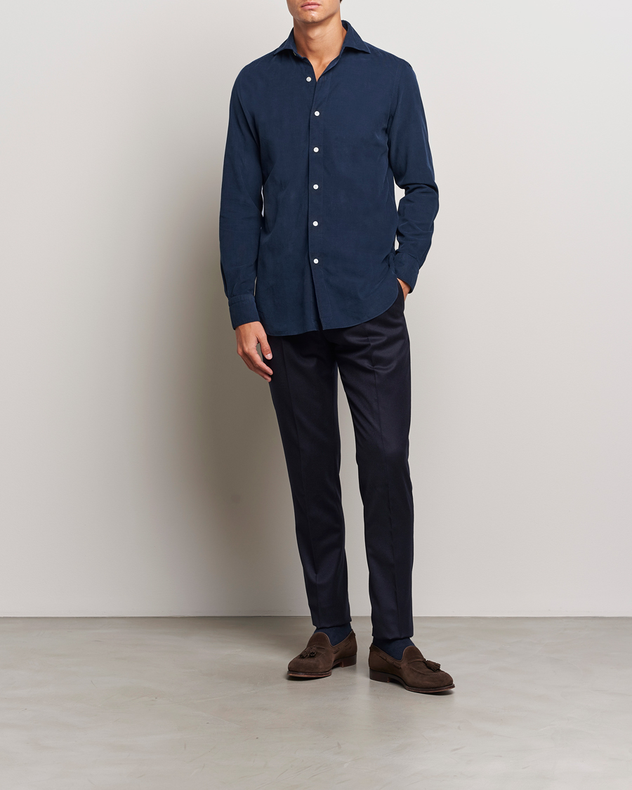 Homme | Chemises | Finamore Napoli | Gaeta Corduroy Shirt Navy