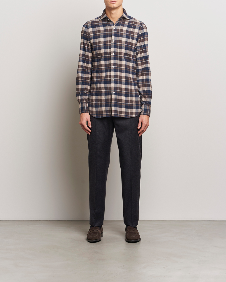 Homme | Chemises | Finamore Napoli | Gaeta Flannel Shirt Navy Check