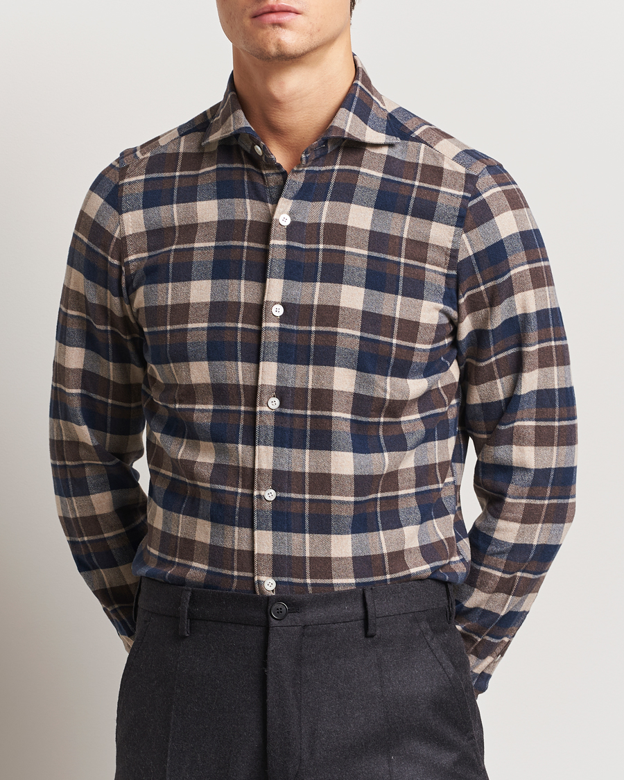 Homme | Chemises | Finamore Napoli | Gaeta Flannel Shirt Navy Check