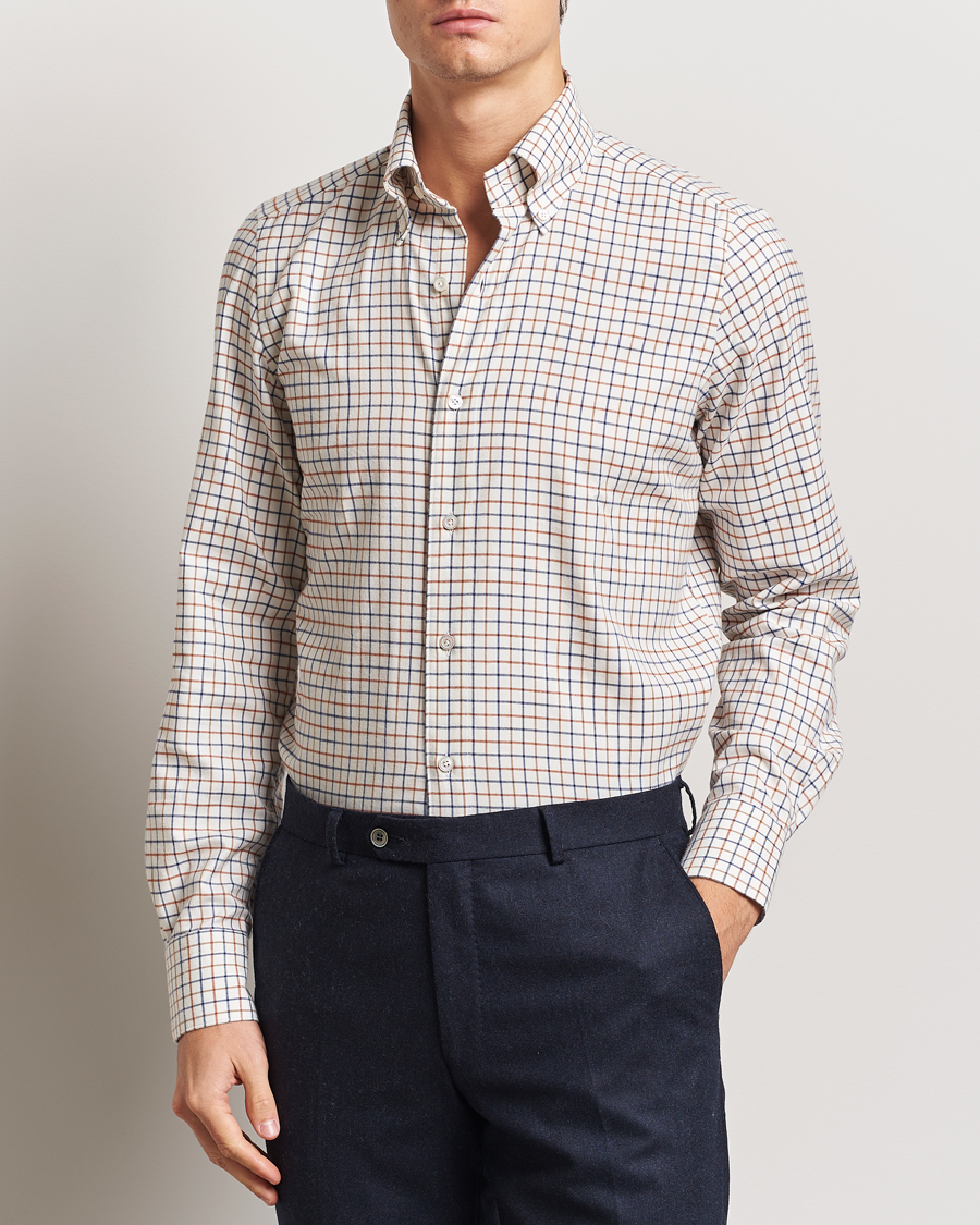 Homme | Chemises | Finamore Napoli | Gaeta Flannel Shirt Beige Check