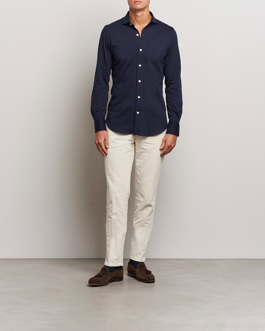 Homme | Chemises | Finamore Napoli | Cotton/Cashmere Jersey Shirt Navy