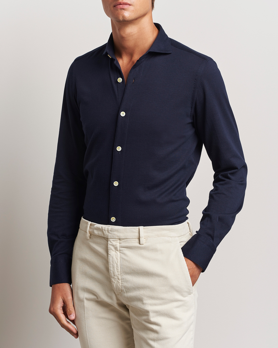 Homme | Chemises | Finamore Napoli | Cotton/Cashmere Jersey Shirt Navy