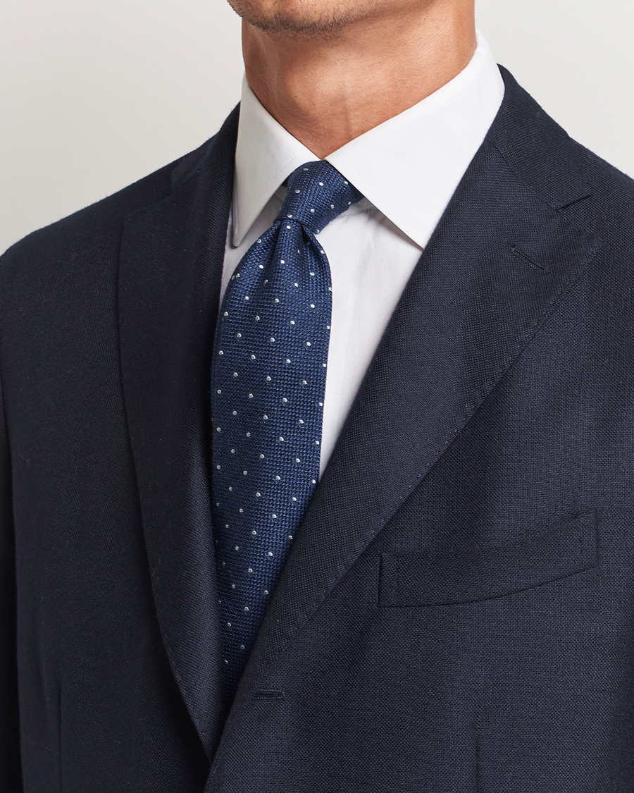 Homme | Finamore Napoli Wool/Silk Grenadine Dot Tie Navy | Finamore Napoli | Wool/Silk Grenadine Dot Tie Navy