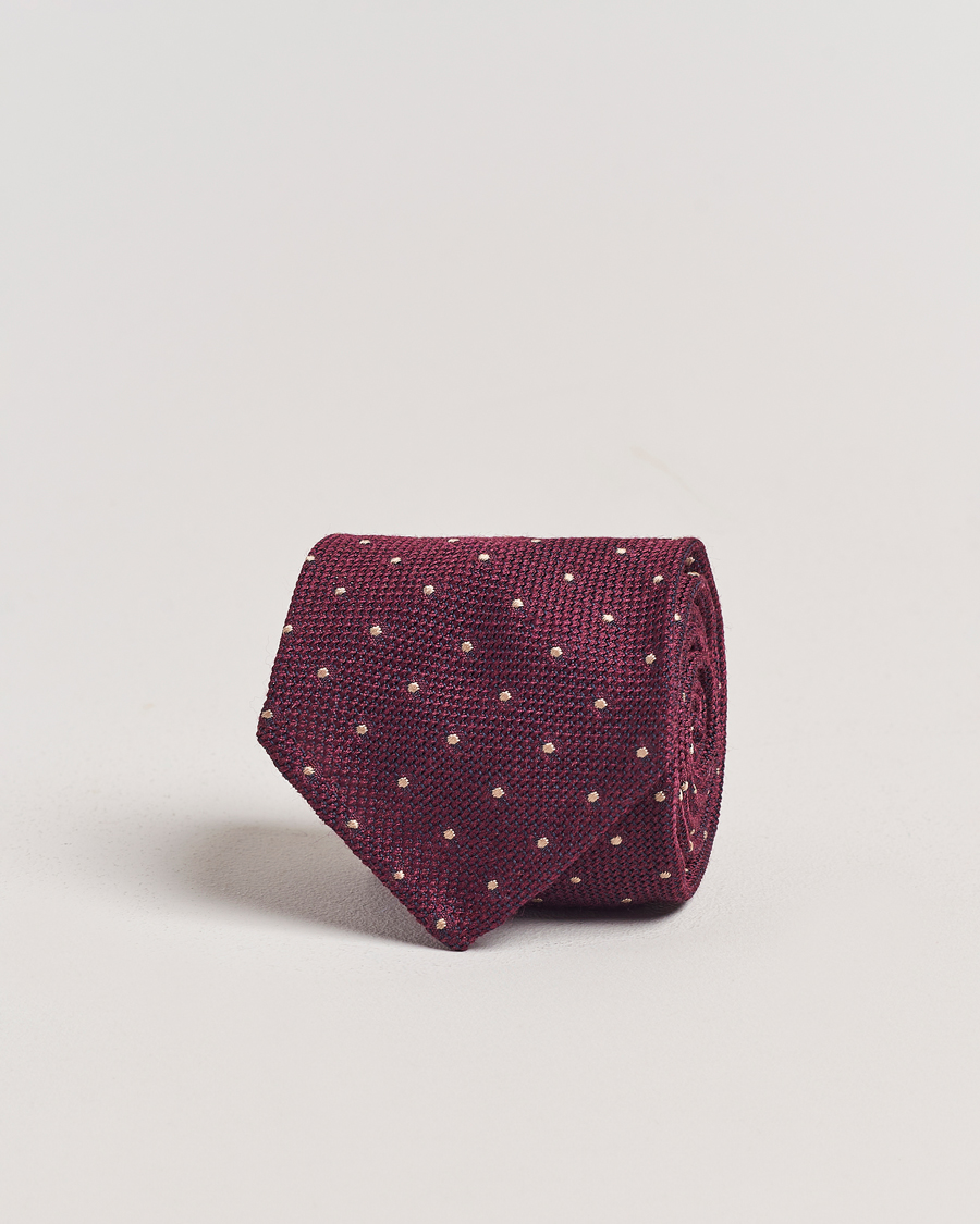 Homme | Finamore Napoli Wool/Silk Grenadine Dot Tie Burgundy | Finamore Napoli | Wool/Silk Grenadine Dot Tie Burgundy