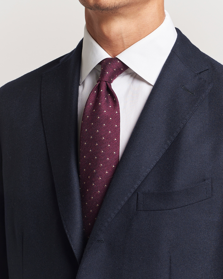 Homme | Finamore Napoli Wool/Silk Grenadine Dot Tie Burgundy | Finamore Napoli | Wool/Silk Grenadine Dot Tie Burgundy