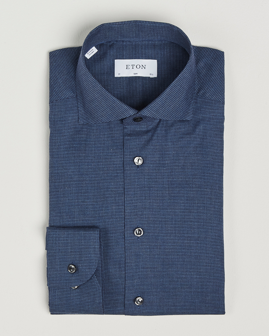 Homme | Chemises | Eton | Slim Fit Wrinkle Free Flannel Pepita Shirt Blue
