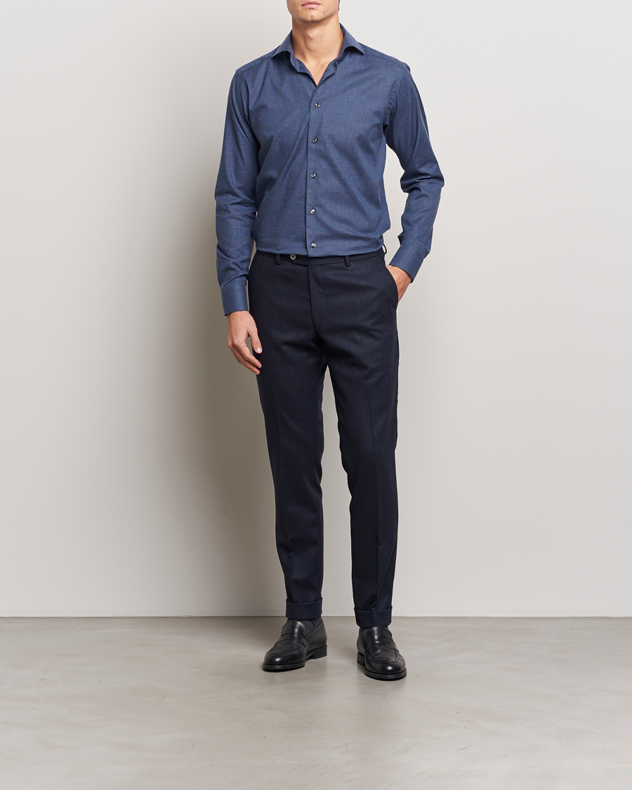 Homme | Chemises | Eton | Slim Fit Wrinkle Free Flannel Pepita Shirt Blue