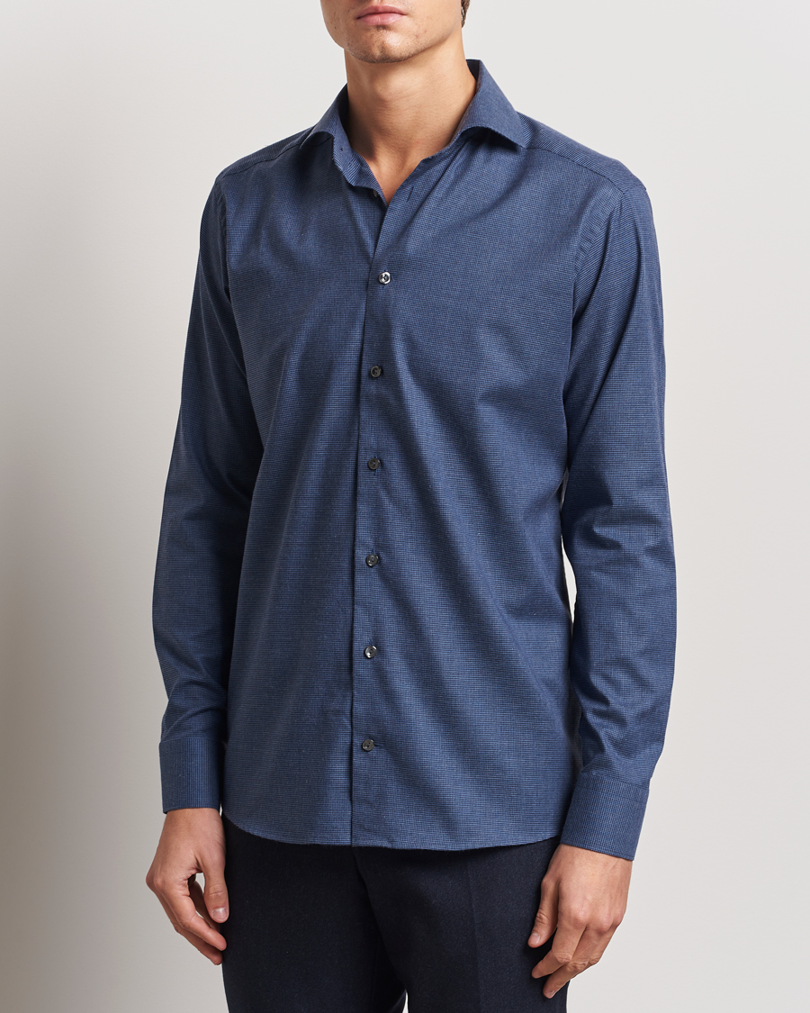 Homme | Chemises | Eton | Slim Fit Wrinkle Free Flannel Pepita Shirt Blue