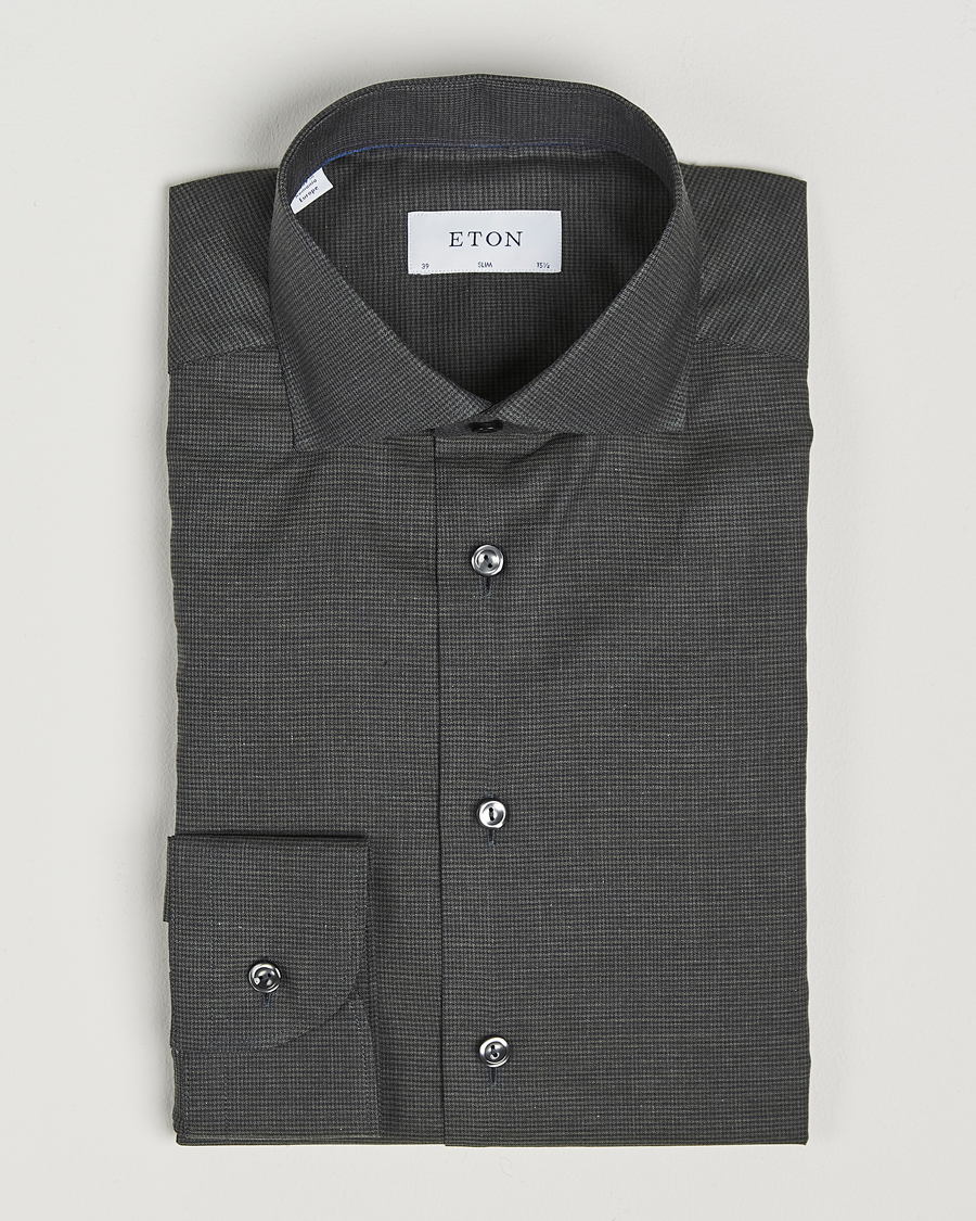 Homme | Chemises | Eton | Slim Fit Wrinkle Free Flannel Pepita Shirt Green