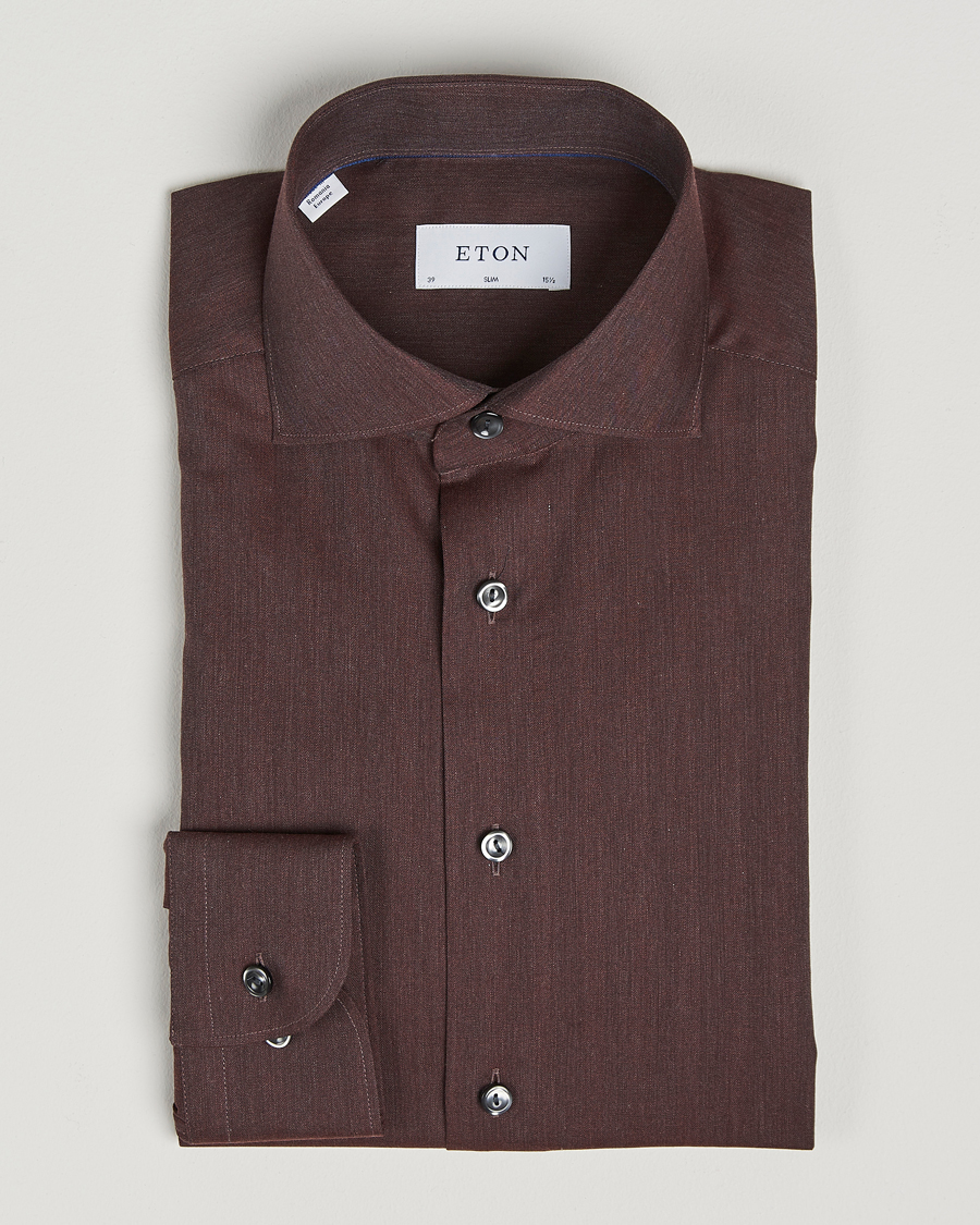 Homme | Chemises | Eton | Slim Fit Wrinkle Free Flannel Shirt Dark Red
