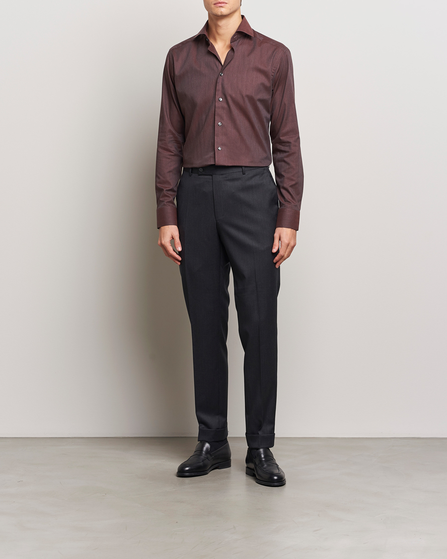 Homme | Chemises | Eton | Slim Fit Wrinkle Free Flannel Shirt Dark Red