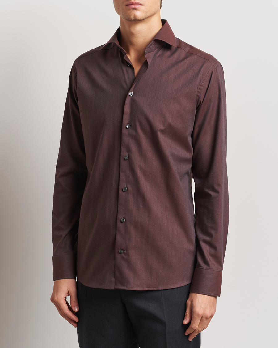 Homme | Chemises | Eton | Slim Fit Wrinkle Free Flannel Shirt Dark Red