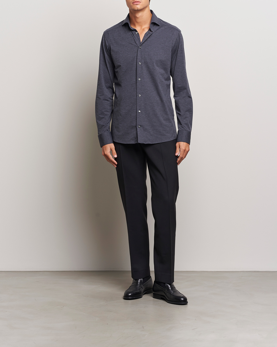 Homme | Chemises | Eton | Slim Fit Four Way Stretch Shirt Dark Grey