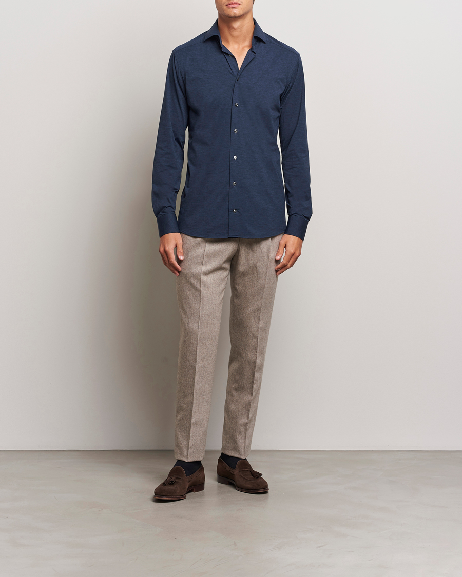 Homme | Chemises | Eton | Slim Fit Four Way Stretch Shirt Navy Blue