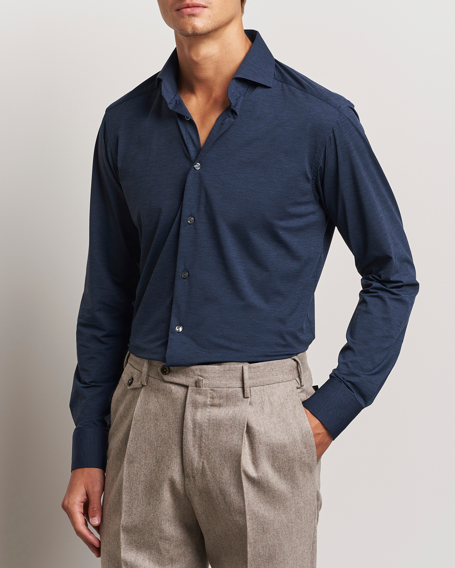 Homme | Chemises | Eton | Slim Fit Four Way Stretch Shirt Navy Blue