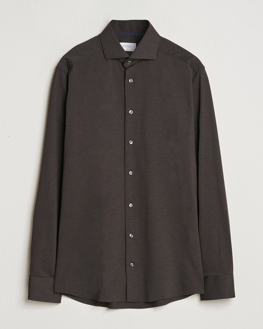 Homme | Chemises | Eton | Slim Fit Four Way Stretch Shirt Dark Brown