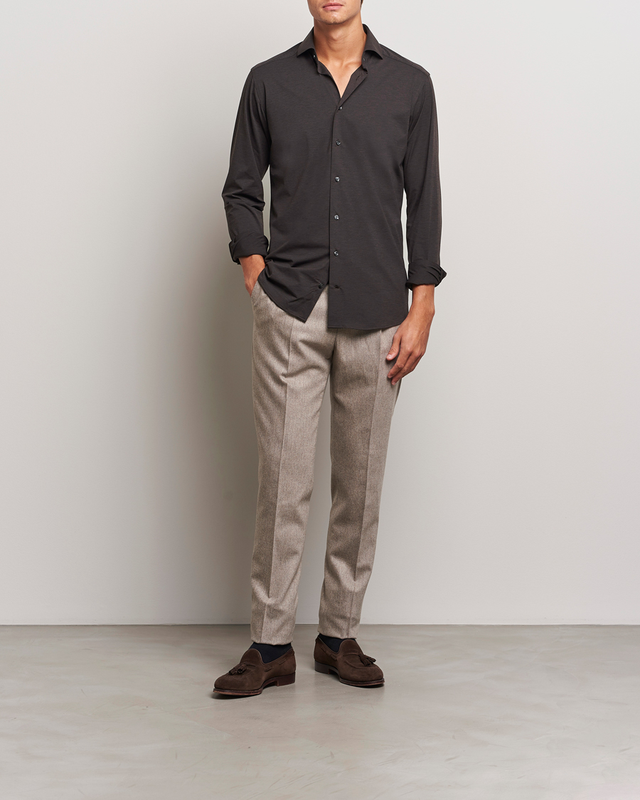 Homme | Chemises | Eton | Slim Fit Four Way Stretch Shirt Dark Brown