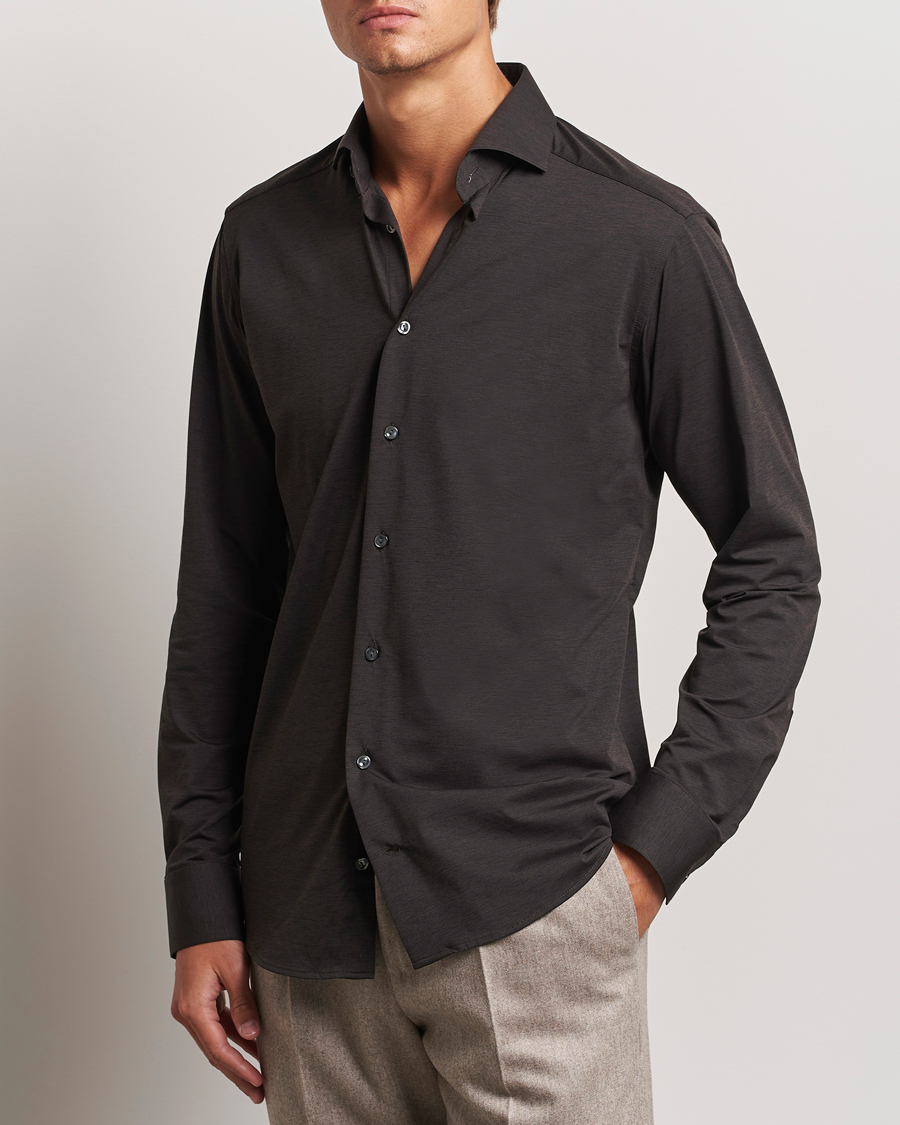 Homme | Chemises | Eton | Slim Fit Four Way Stretch Shirt Dark Brown