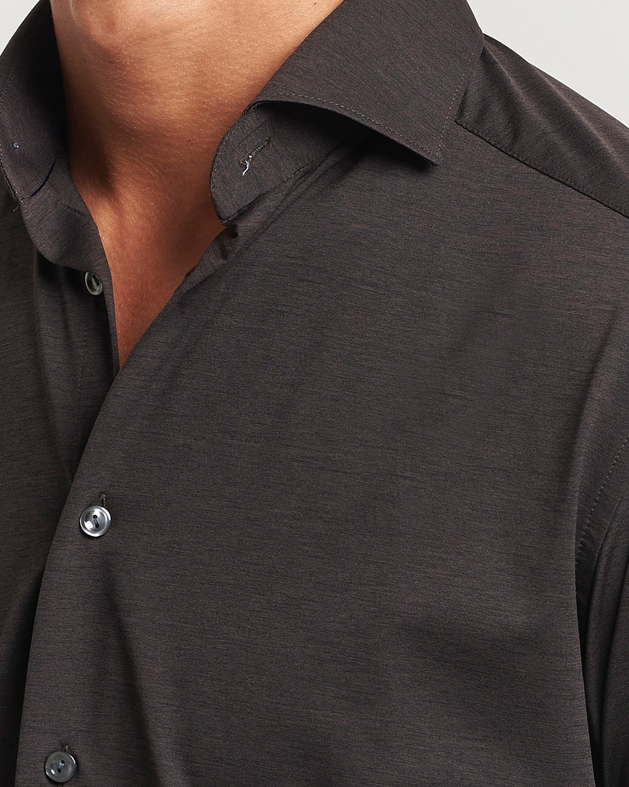 Homme | Chemises | Eton | Slim Fit Four Way Stretch Shirt Dark Brown