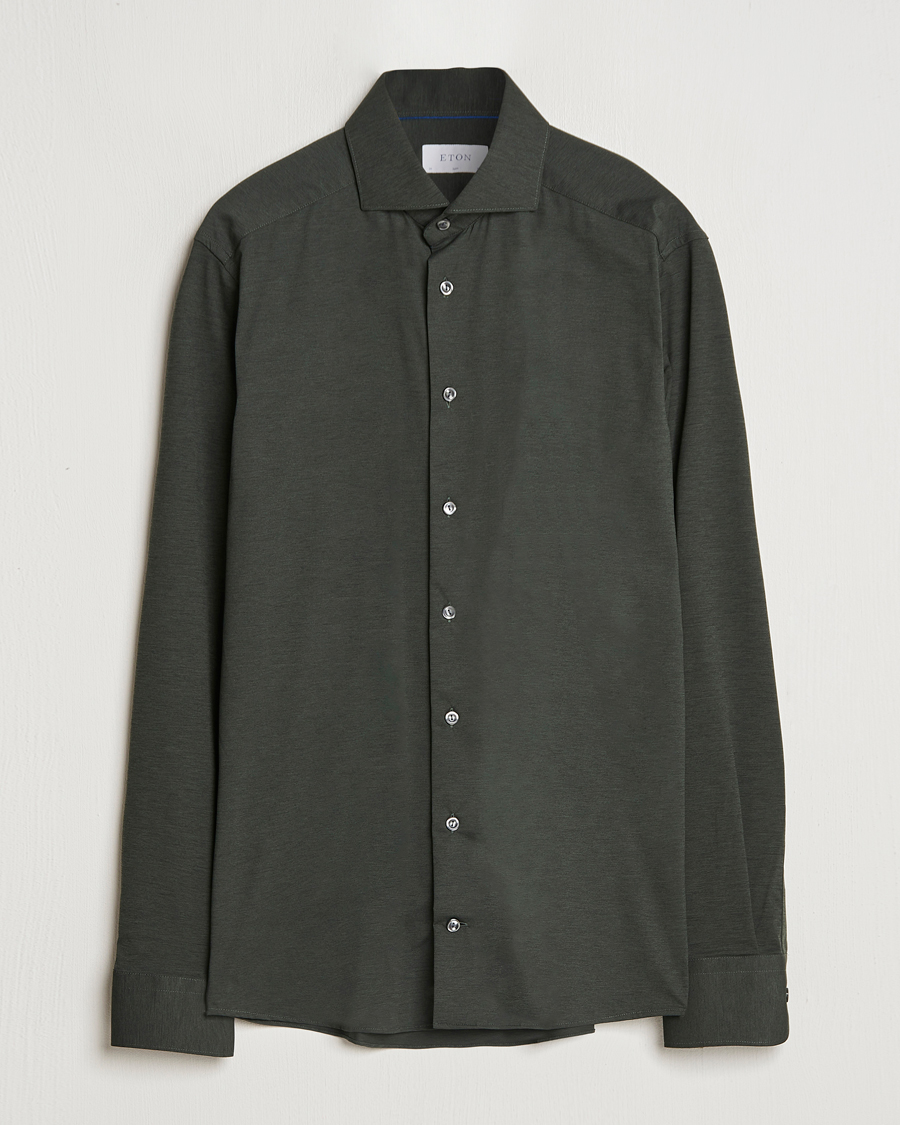Homme | Chemises | Eton | Slim Fit Four Way Stretch Shirt Dark Green