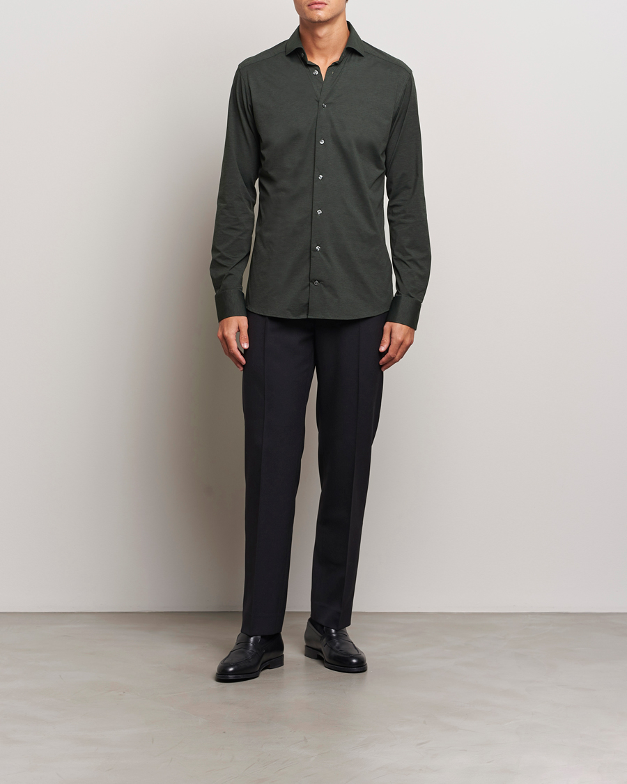Homme | Chemises | Eton | Slim Fit Four Way Stretch Shirt Dark Green
