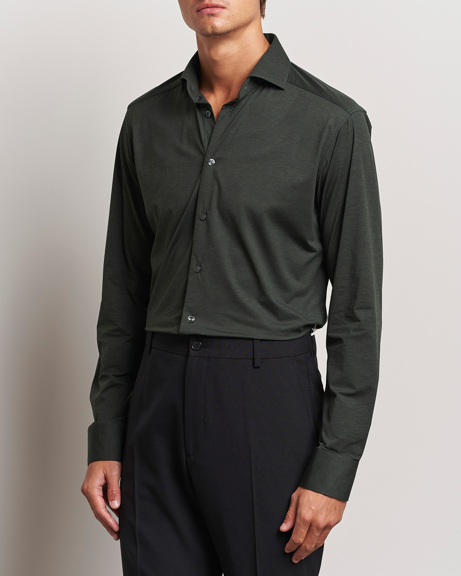 Homme | Chemises | Eton | Slim Fit Four Way Stretch Shirt Dark Green