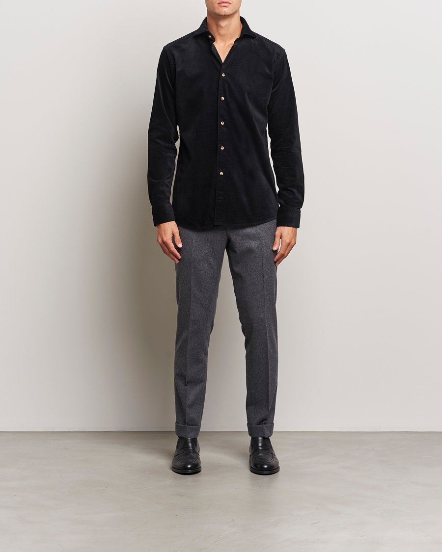 Homme | Chemises | Eton | Slim Fit Fine Wale Corduroy Shirt Black