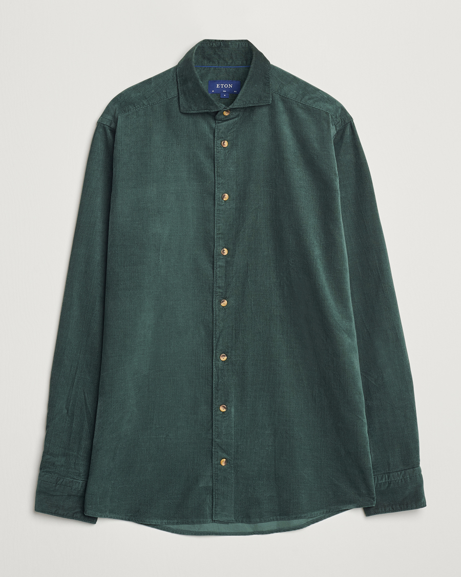 Homme | Chemises | Eton | Slim Fit Fine Wale Corduroy Shirt Dark Green