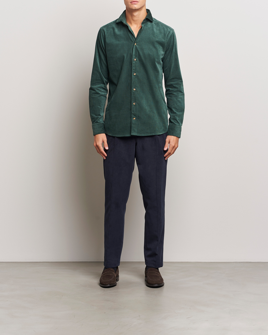 Homme | Chemises | Eton | Slim Fit Fine Wale Corduroy Shirt Dark Green