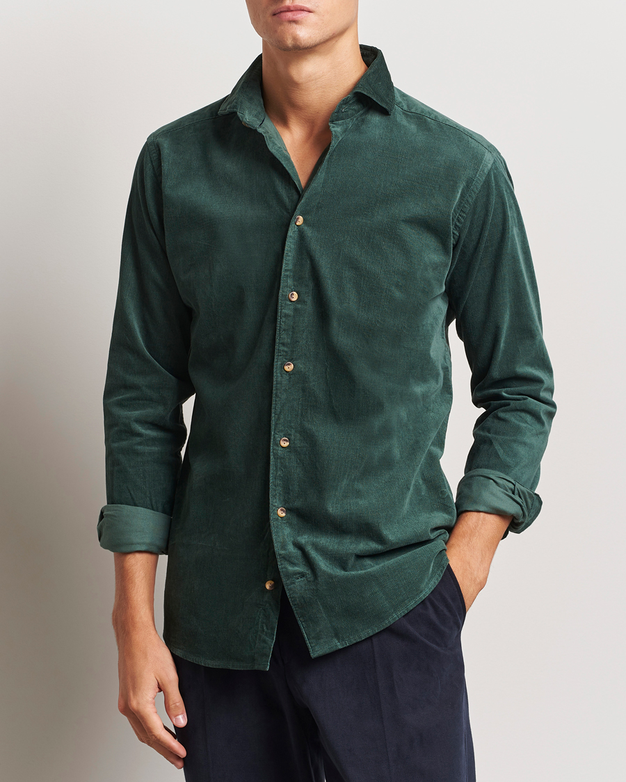 Homme | Chemises | Eton | Slim Fit Fine Wale Corduroy Shirt Dark Green