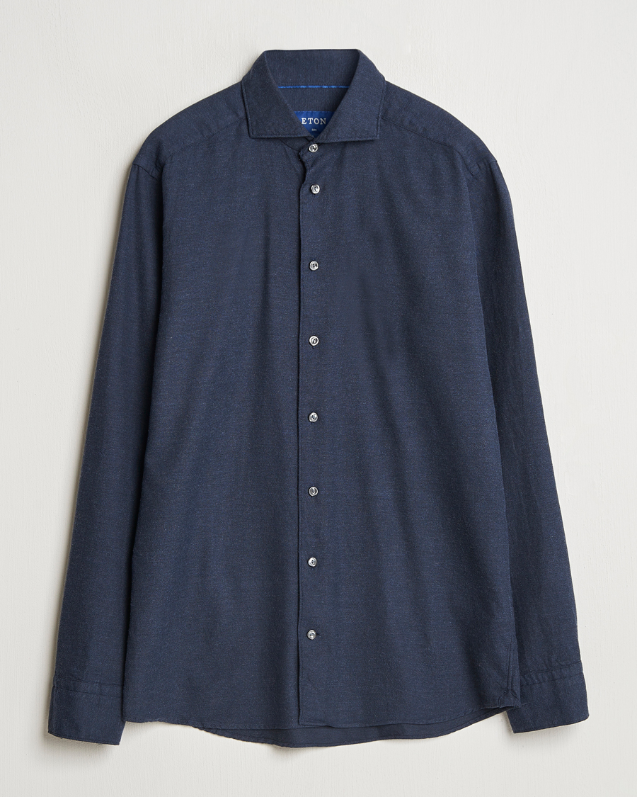 Homme | Chemises | Eton | Slim Fit Twill Flannel Shirt Navy Blue