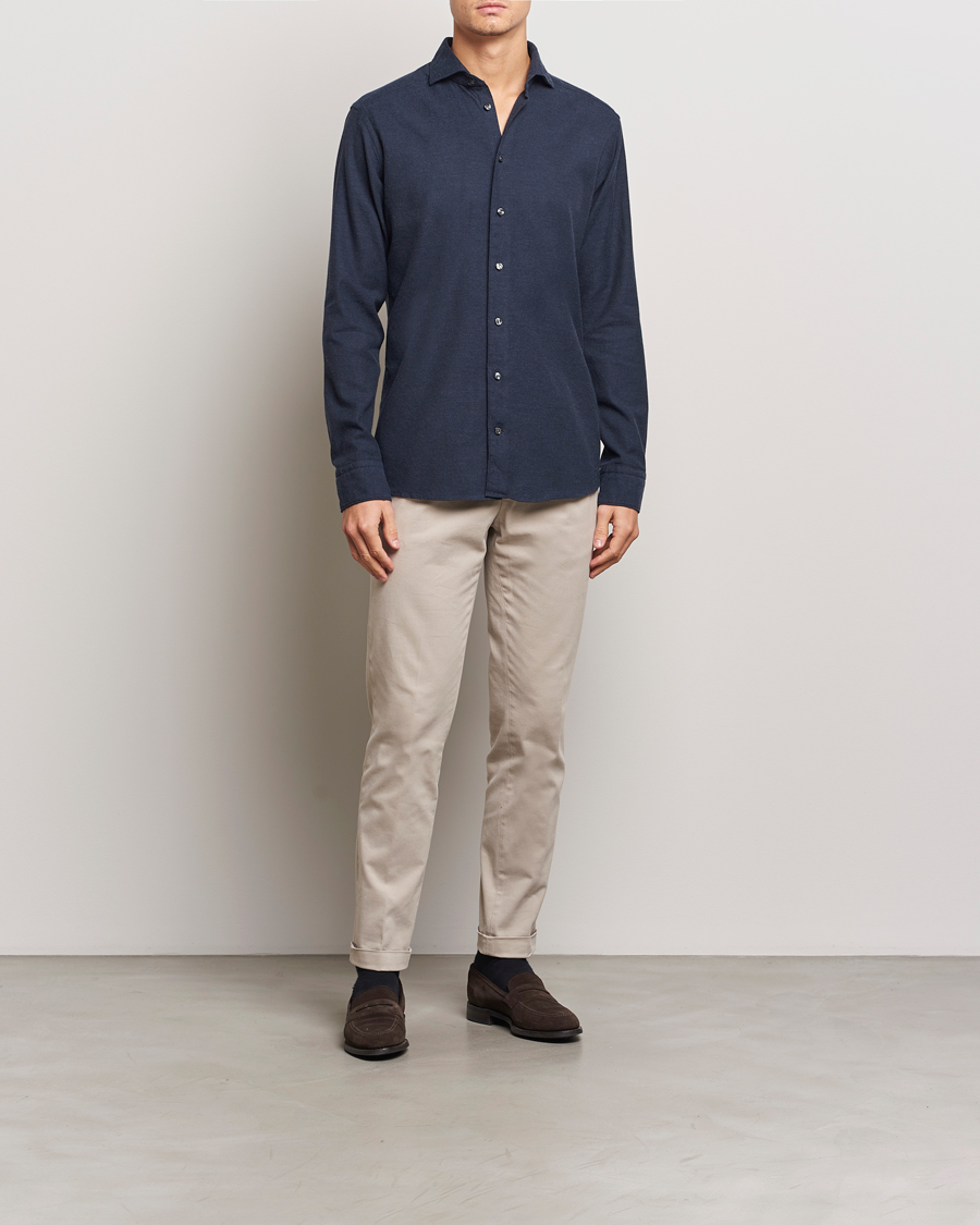 Homme | Chemises | Eton | Slim Fit Twill Flannel Shirt Navy Blue