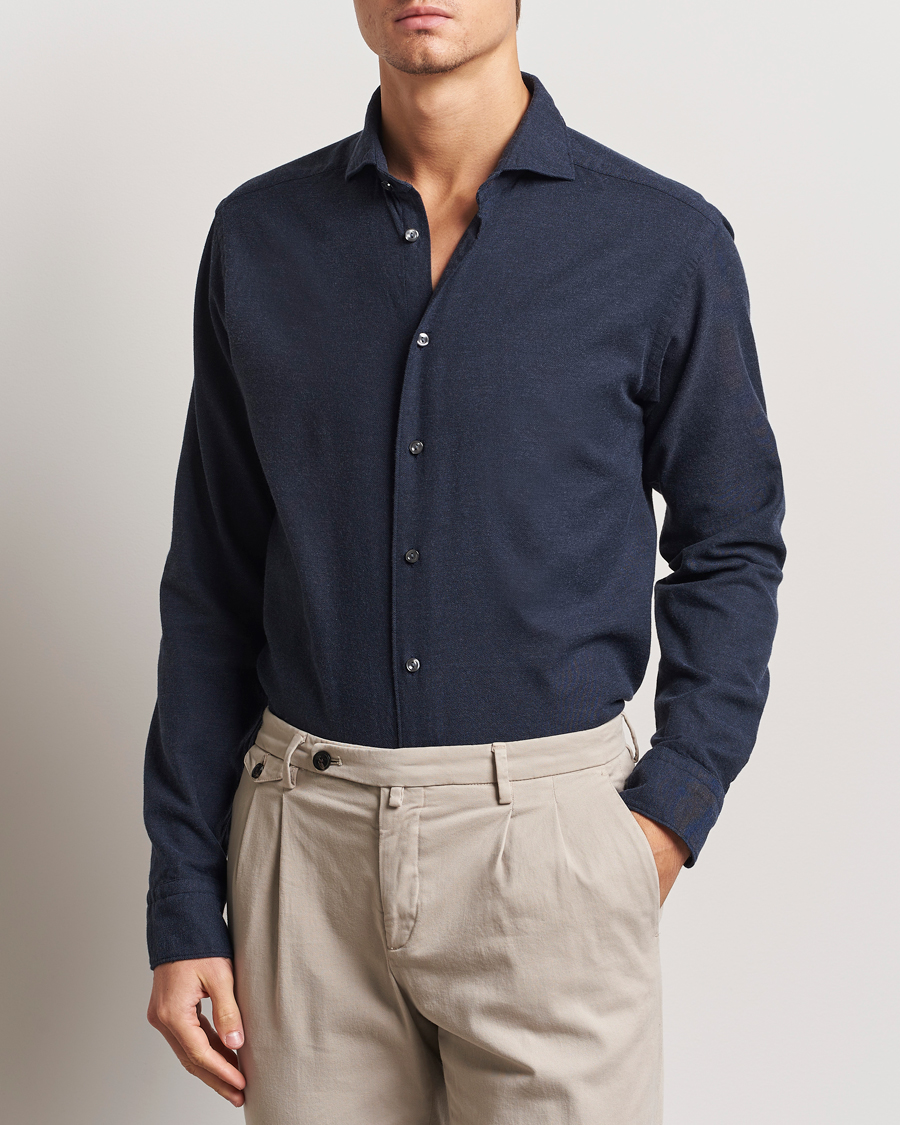 Homme | Chemises | Eton | Slim Fit Twill Flannel Shirt Navy Blue