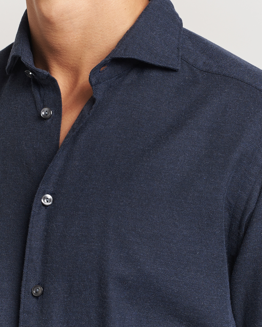 Homme | Chemises | Eton | Slim Fit Twill Flannel Shirt Navy Blue
