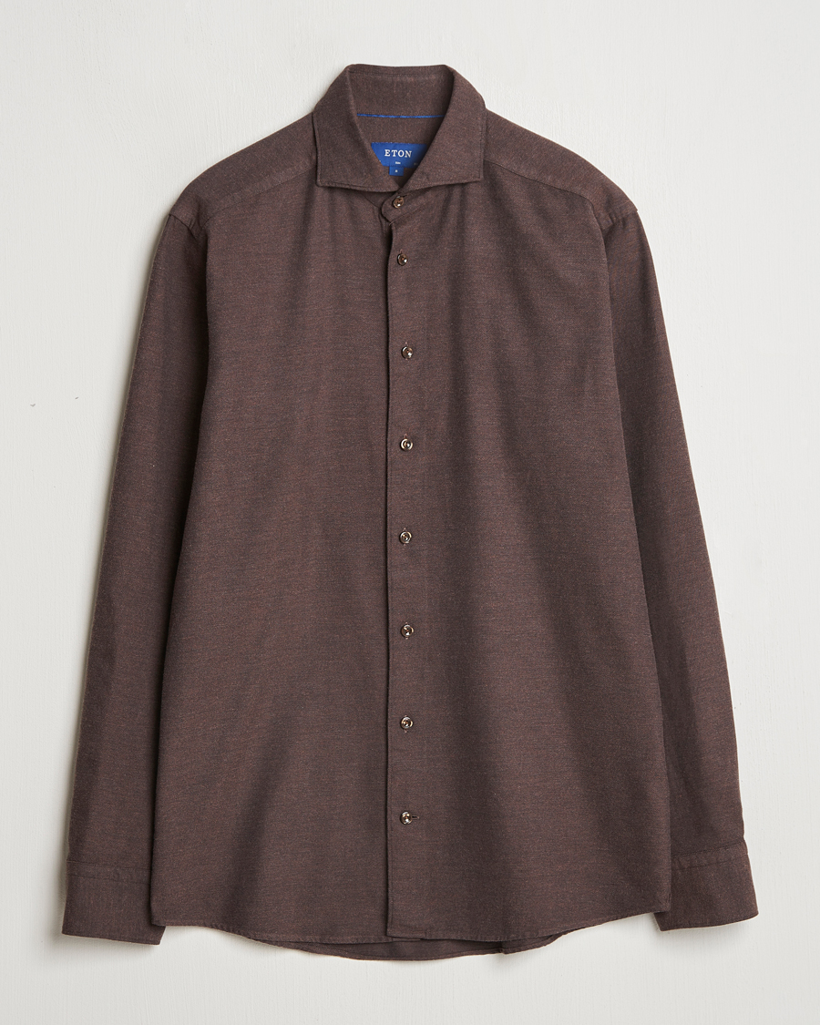 Homme | Chemises | Eton | Slim Fit Twill Flannel Shirt Dark Brown