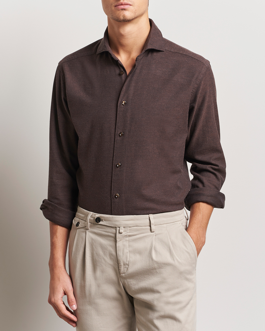 Homme | Chemises | Eton | Slim Fit Twill Flannel Shirt Dark Brown