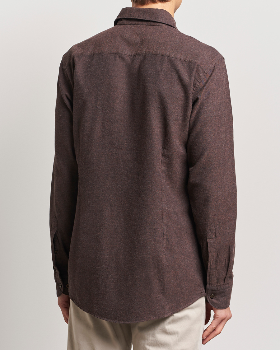 Homme | Chemises | Eton | Slim Fit Twill Flannel Shirt Dark Brown
