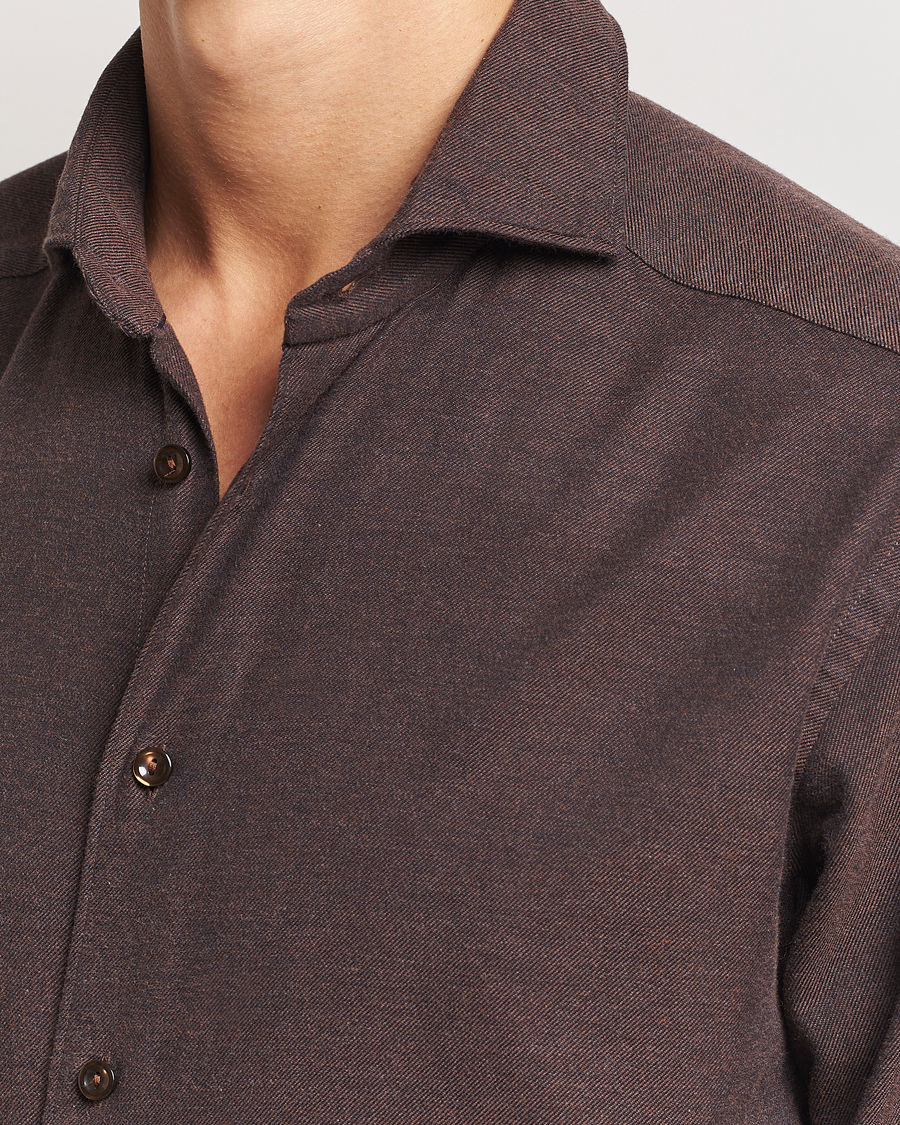 Homme | Chemises | Eton | Slim Fit Twill Flannel Shirt Dark Brown