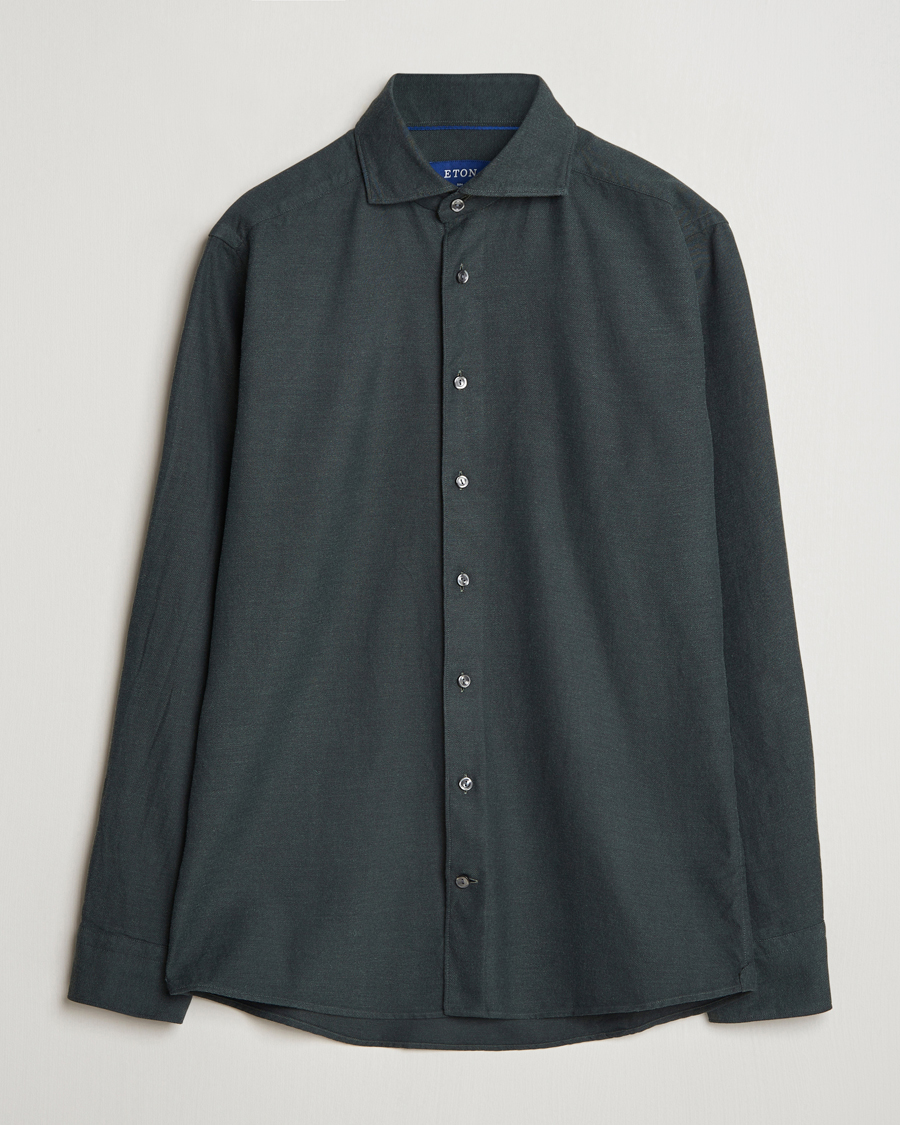 Homme | Chemises | Eton | Slim Fit Twill Flannel Shirt Dark Green