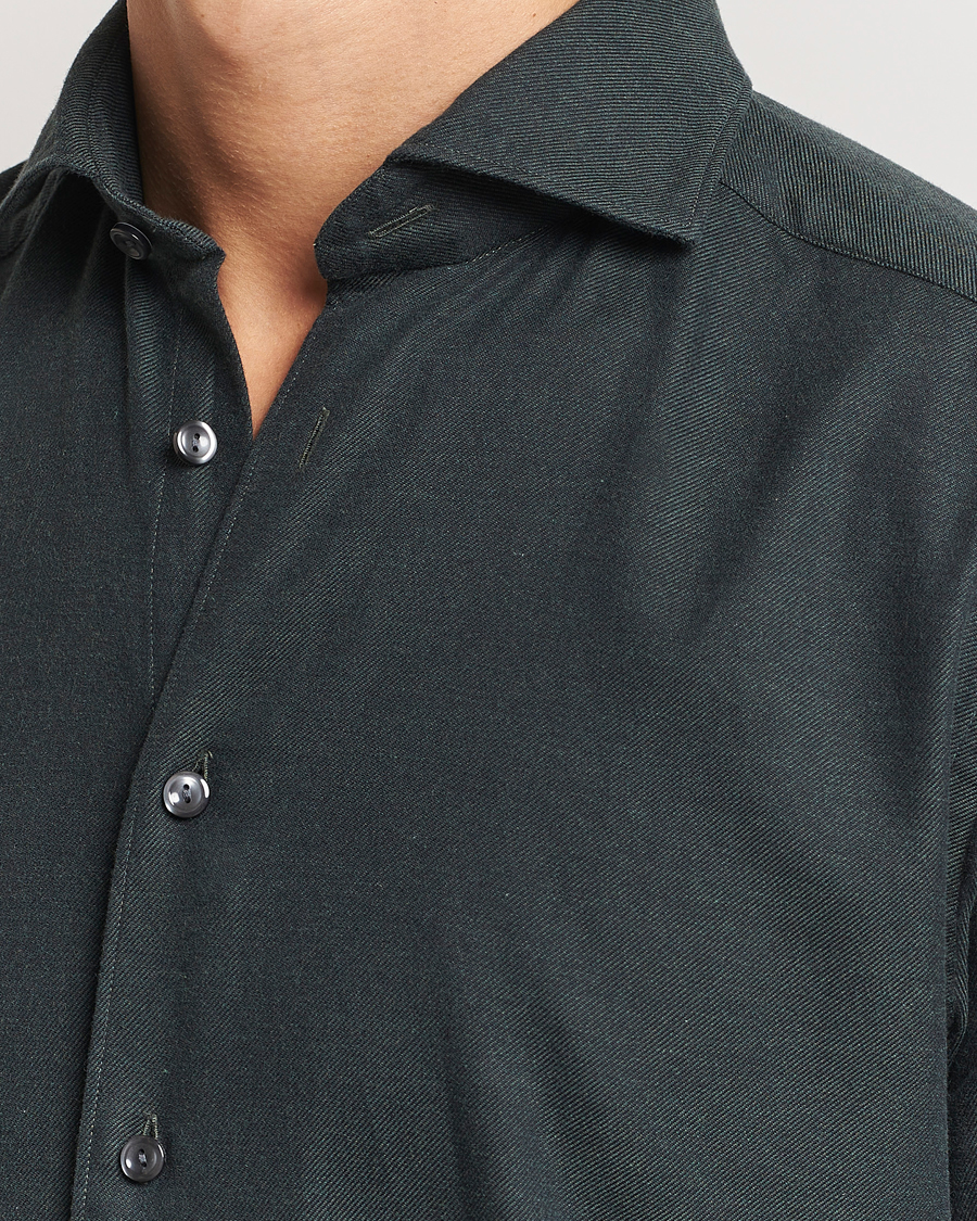 Homme | Chemises | Eton | Slim Fit Twill Flannel Shirt Dark Green