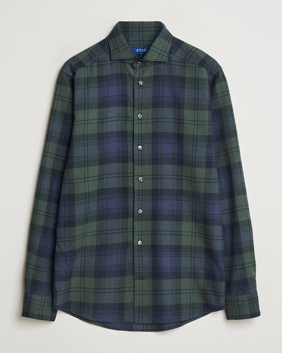 Homme | Chemises | Eton | Slim Fit Checked Flannel Shirt Dark Green