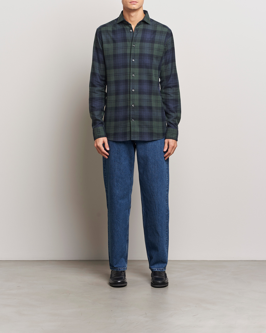 Homme | Chemises | Eton | Slim Fit Checked Flannel Shirt Dark Green
