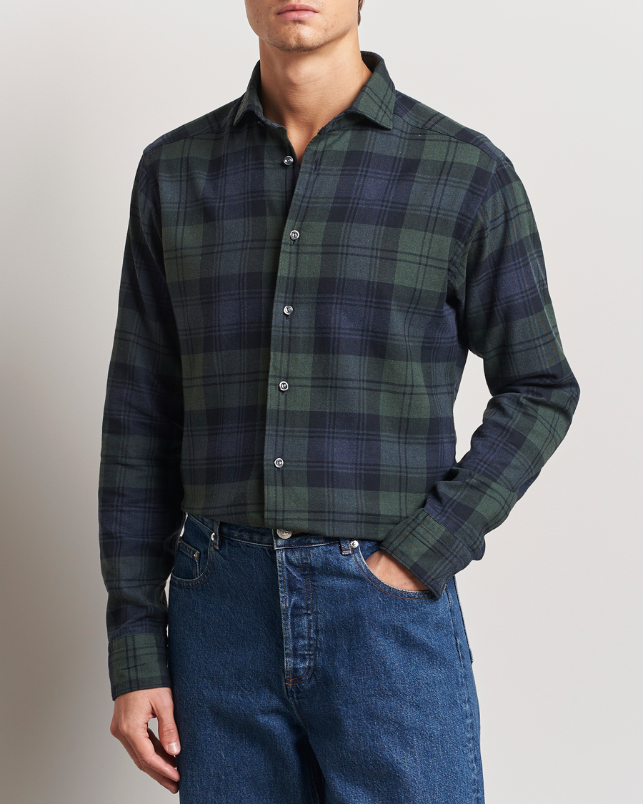 Homme | Chemises | Eton | Slim Fit Checked Flannel Shirt Dark Green