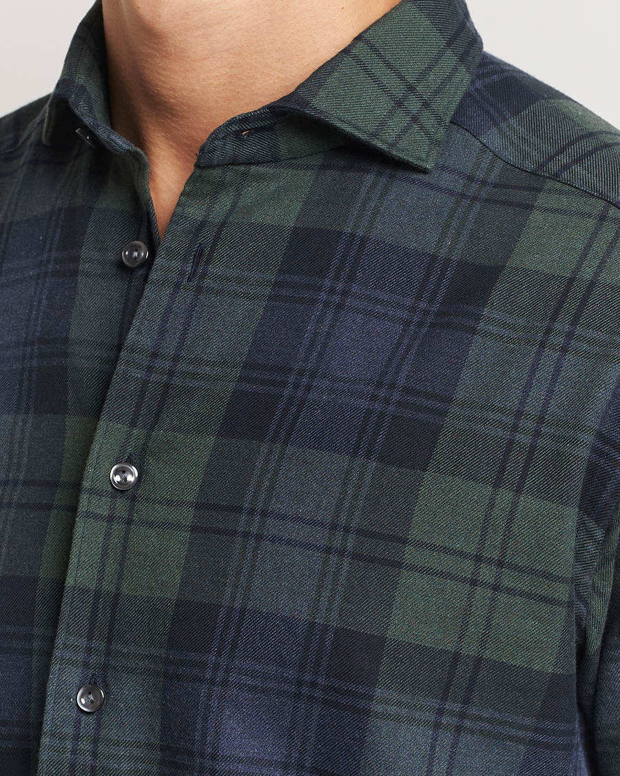 Homme | Chemises | Eton | Slim Fit Checked Flannel Shirt Dark Green