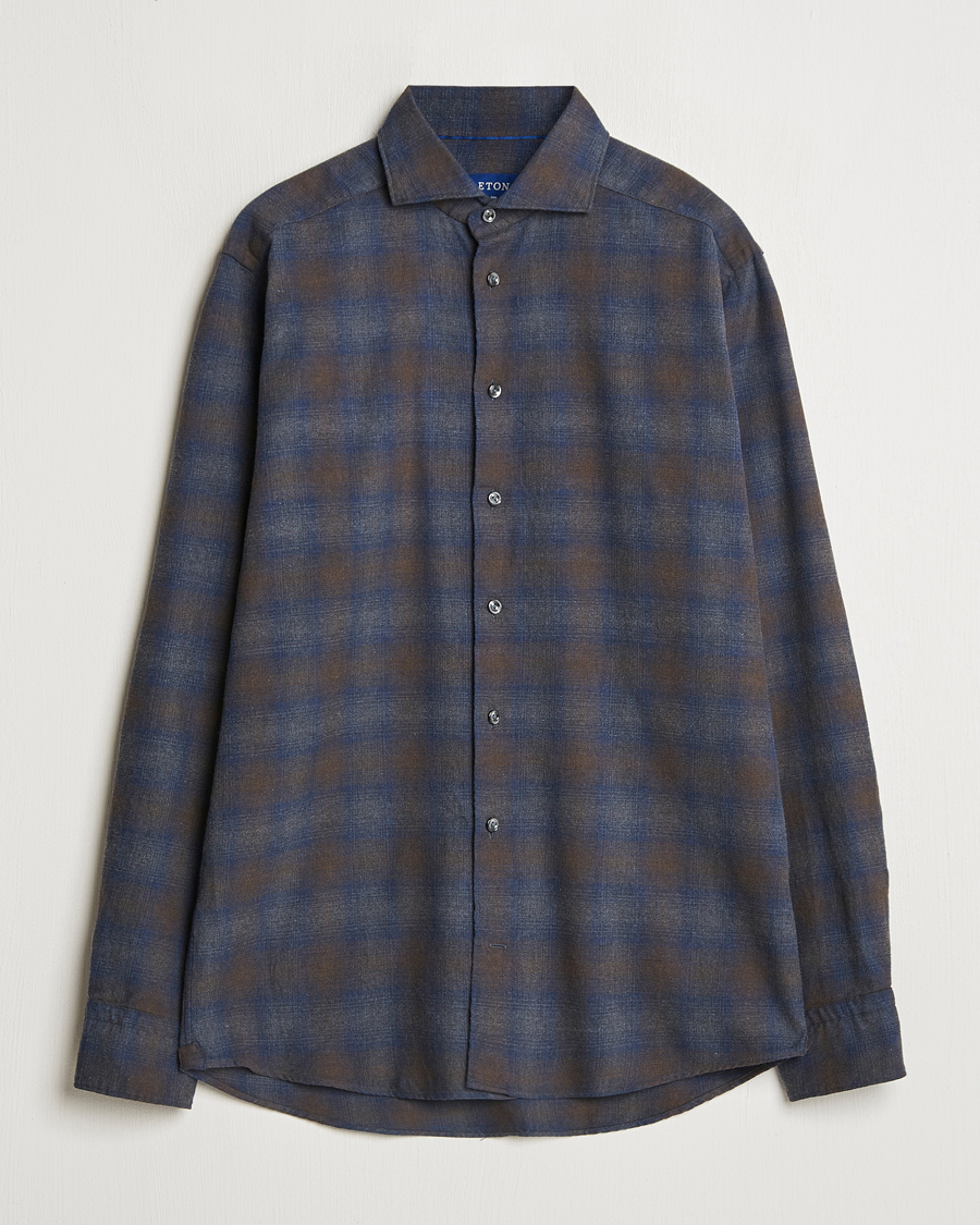 Homme | Chemises | Eton | Slim Fit Checked Flannel Shirt Navy Blue