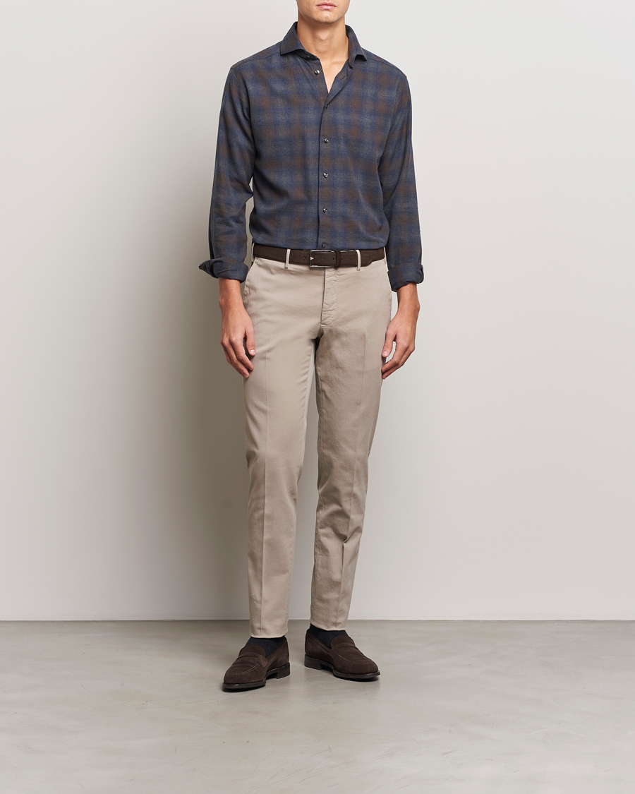 Homme | Chemises | Eton | Slim Fit Checked Flannel Shirt Navy Blue