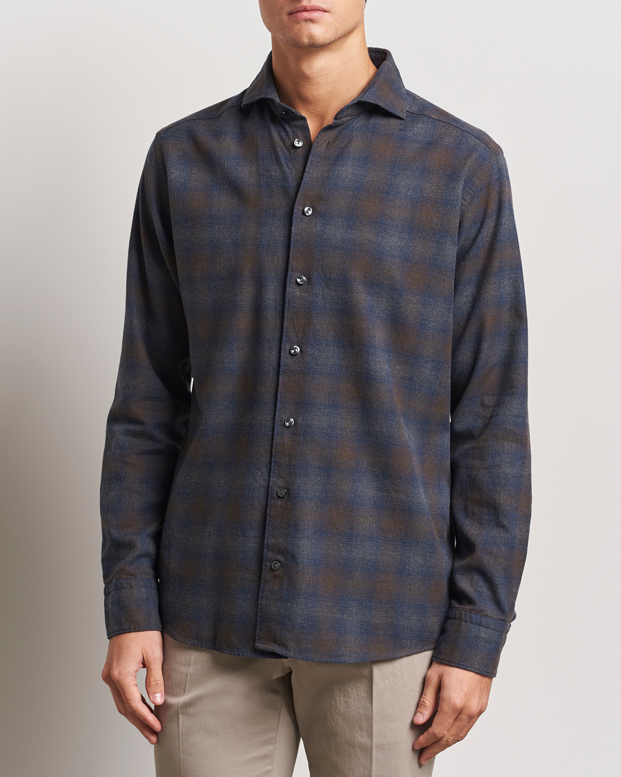 Homme | Chemises | Eton | Slim Fit Checked Flannel Shirt Navy Blue